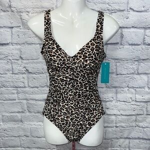 NWT aqua green swimwear one piece leopard print size small